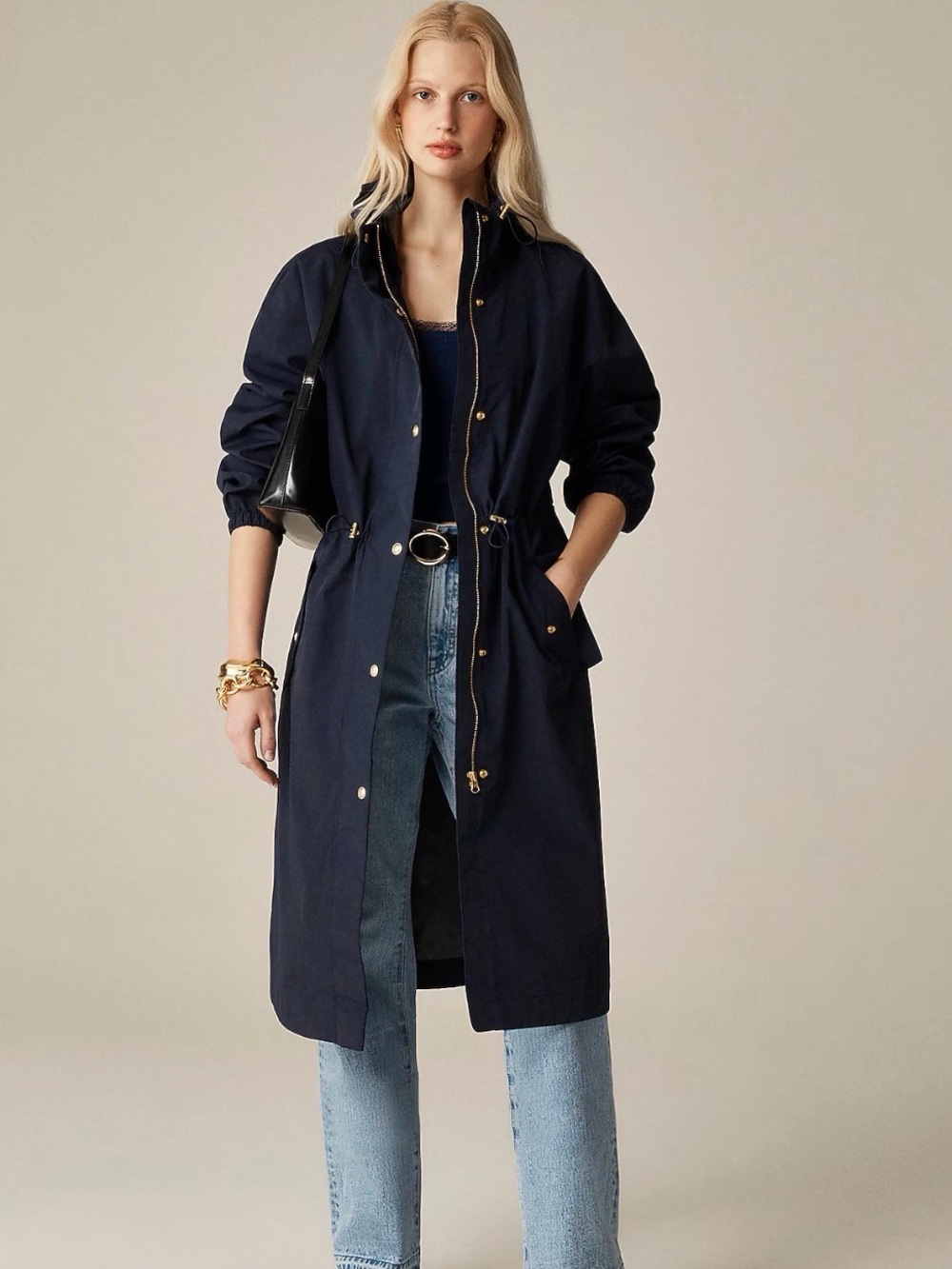 J. Crew Black Trench Coat with Gold Hardware